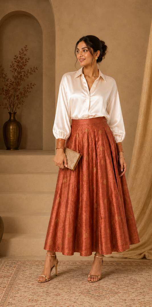 Kesariya Mulberry Silk Ensemble
