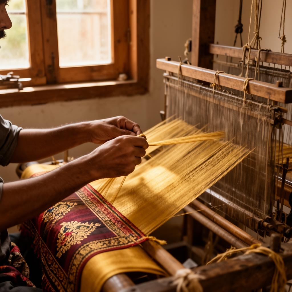 A weaver at a handloom in Sualkuchi
